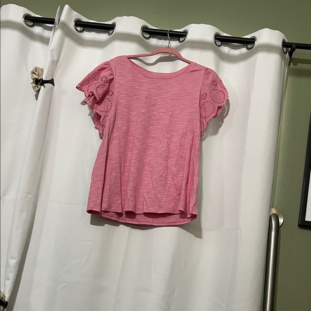 Jessica Simpson Pink Eyelet Sleeve Tee
